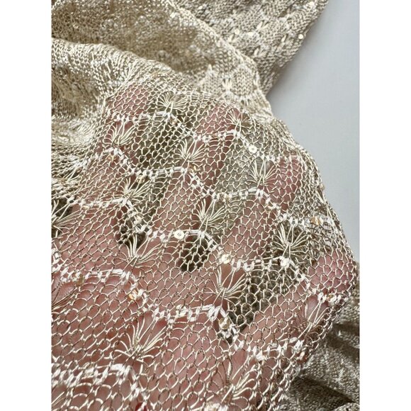 ASOS SWIM Gold Metallic Sequin Embellished Open Knit U-Neck Maxi Dress, Size 10 - Picture 10 of 14